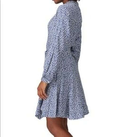 DEREK LAM 10 CROSBY White Blue Print Long sleeves Mini Dress Size 10 - Picture 2 of 10